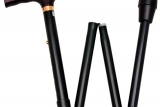 Opvouwbare wandelstok, zwart, houten T-greep, 74-84 cm